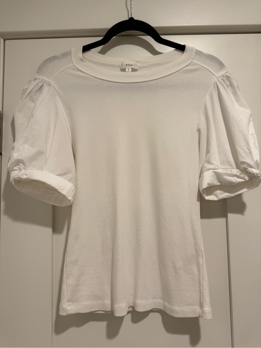 A.L.C. Puff Sleeve Crewneck Top in White -Size Small